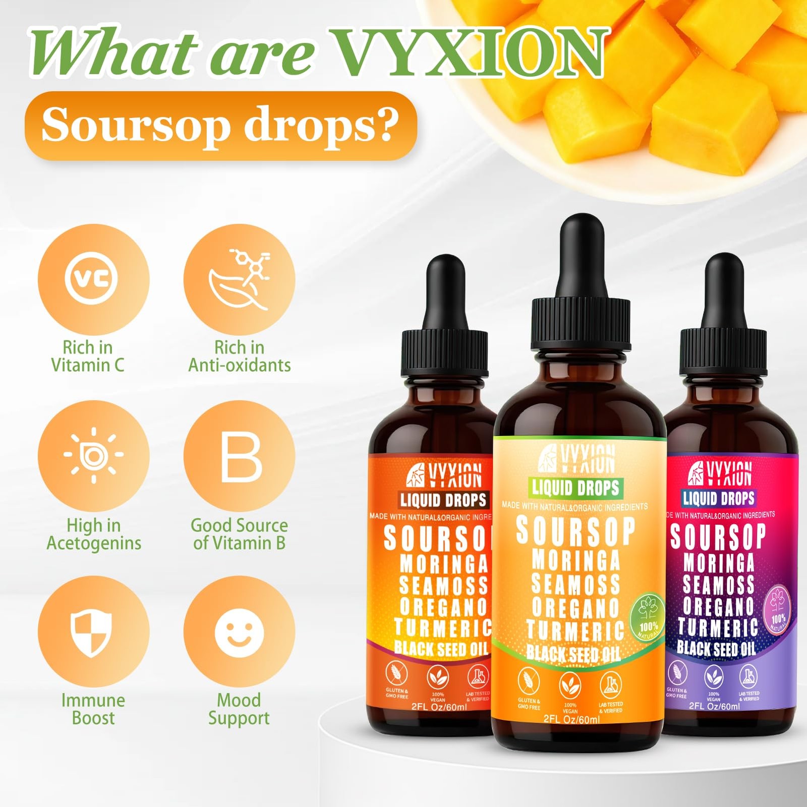 Soursop Bitters Liquid Drops 10 in 1 with Sea Moss, 2 Fl Oz (Pack of 1)