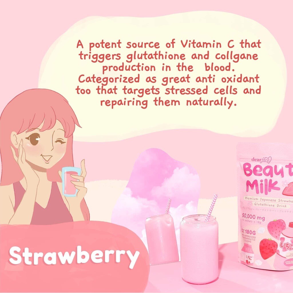 2 Packs Dear Face Beauty Milk Japanese Collagen STRAWBERRY & MELON Drink