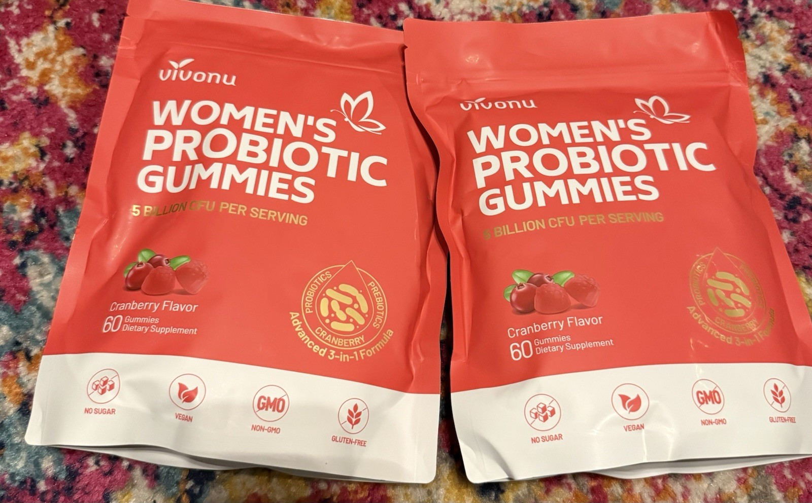 Women’s Probiotic Gummies 2-Pack Cranberry 5 Billion CFU Vegan Gluten-Free NEW