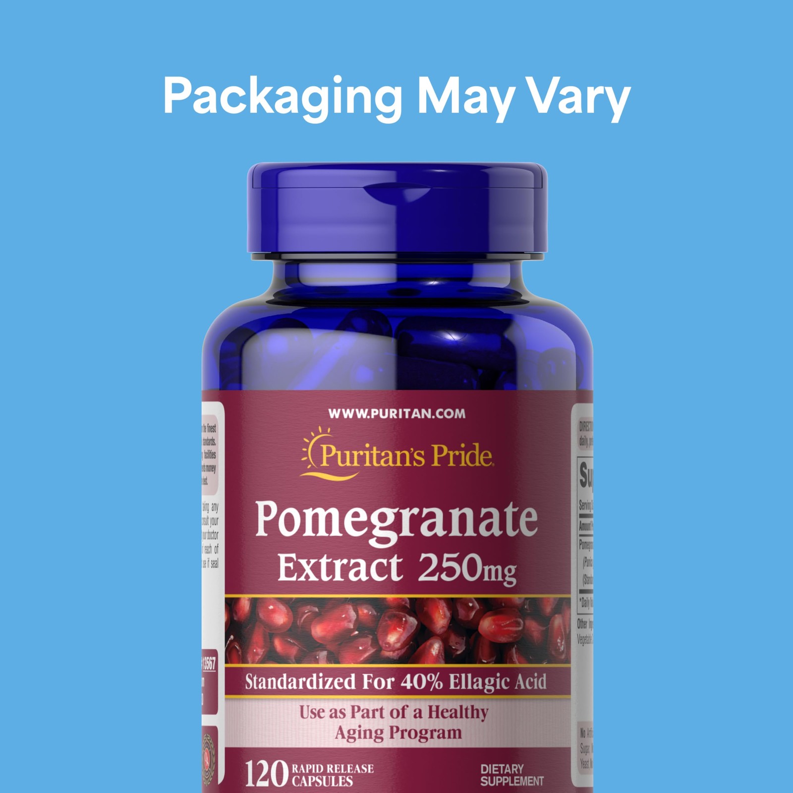 Puritan’s Pride Premium Pomegranate Extract 250mg, 120 Count (Pack of 1), Red