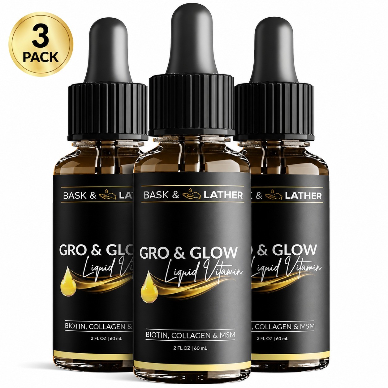 3 Pack Liquid Collagen Vitamin Drops Biotin MSM Hair Skin Nails Support Cherry
