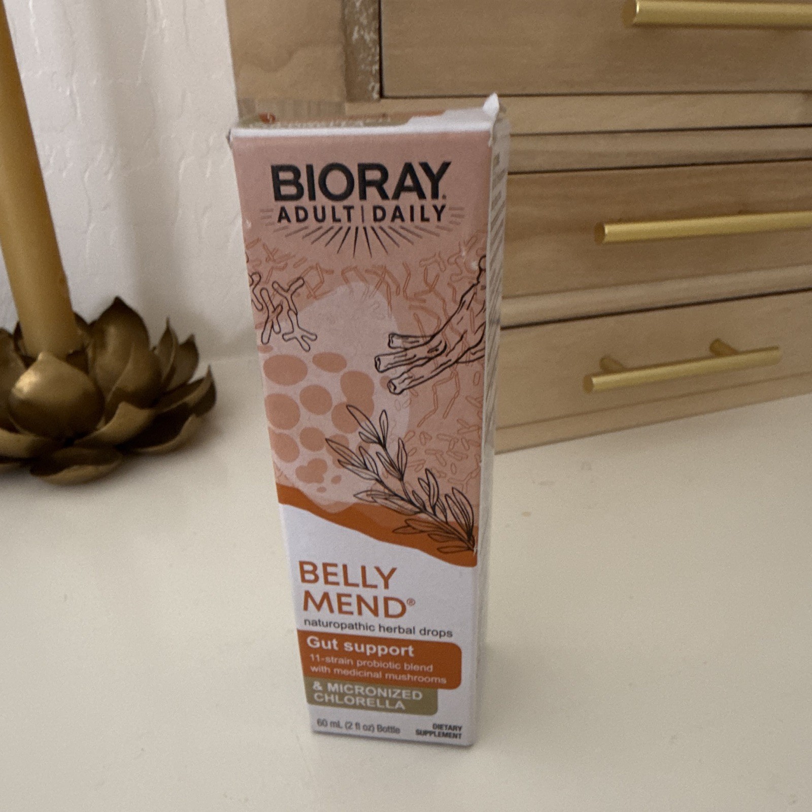 BIORAY Adult Daily Belly Mend Gut Support Drops 60 mL Vegan Exp 06/2029