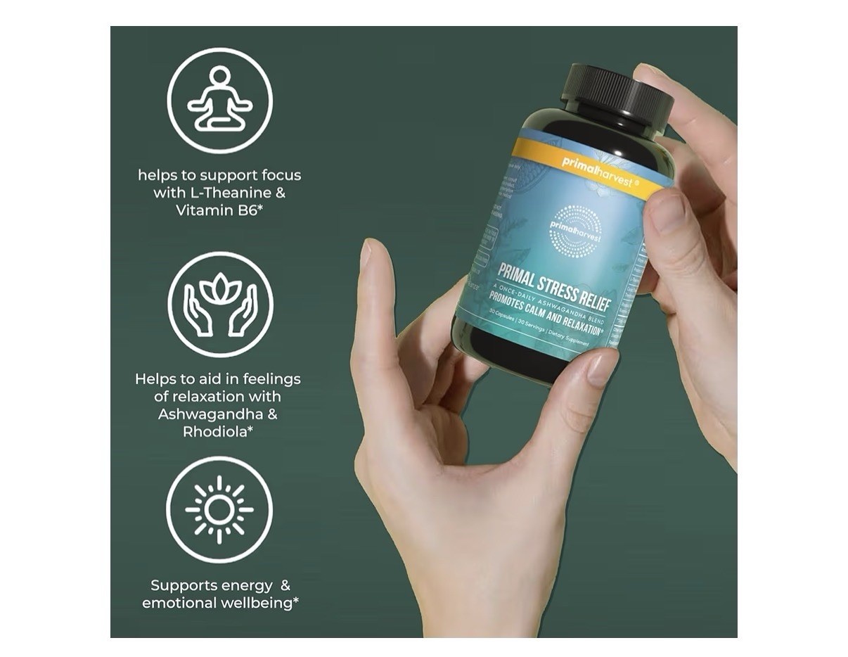 Primal Harvest Stress Relief Supplement Calm Relaxation for Women Men 30capsules