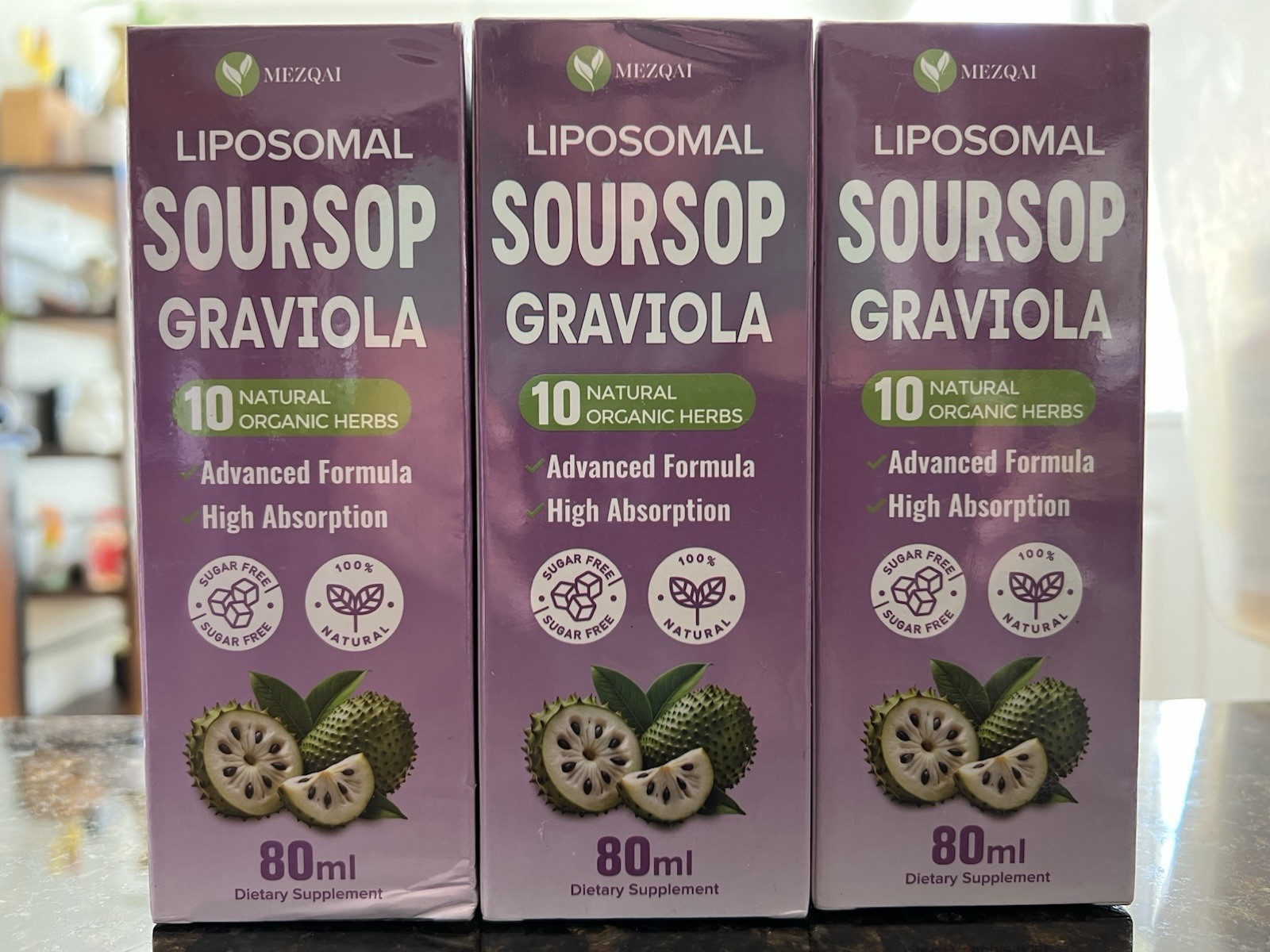 Lot of 3 Mezqai Liposomal Soursop Graviola Dietary Supplement (80mL) – Sealed