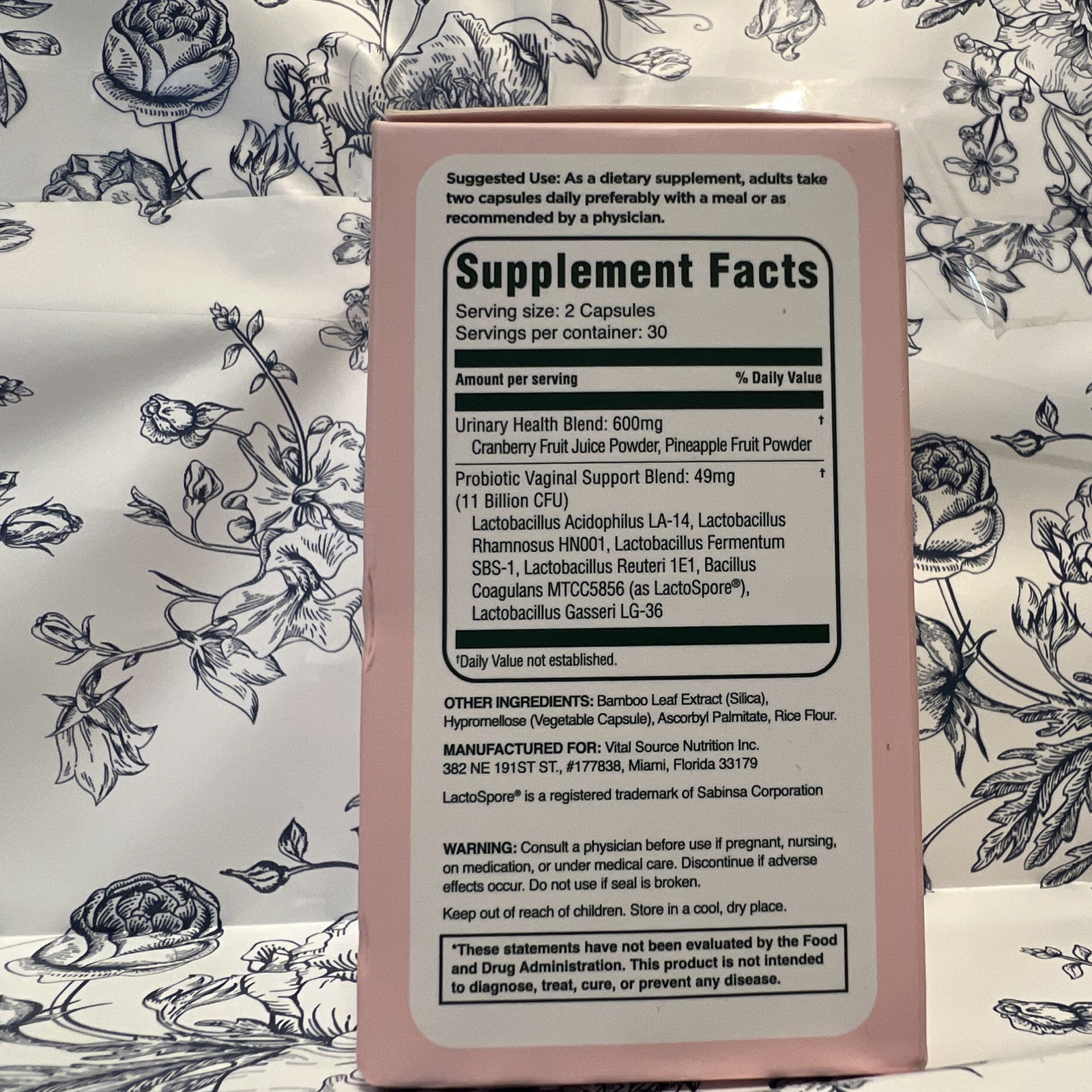 Vital Source Nutrition ViXi Feminine Balance 600mg 60 Capsules Vegan Exp 08/2027
