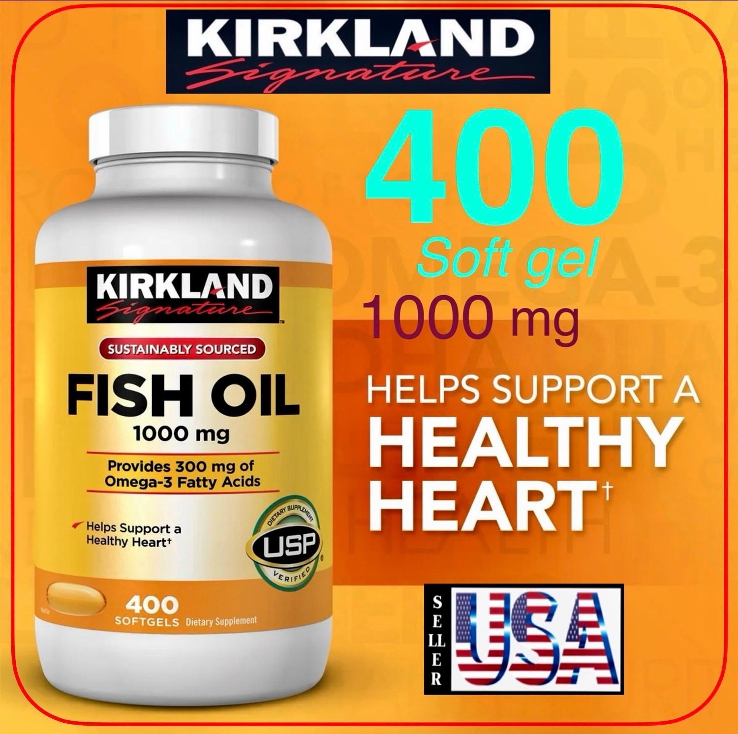 Fish Oil, 400 Soft gels, 1000mg , Kirkland Signature, Omega 3