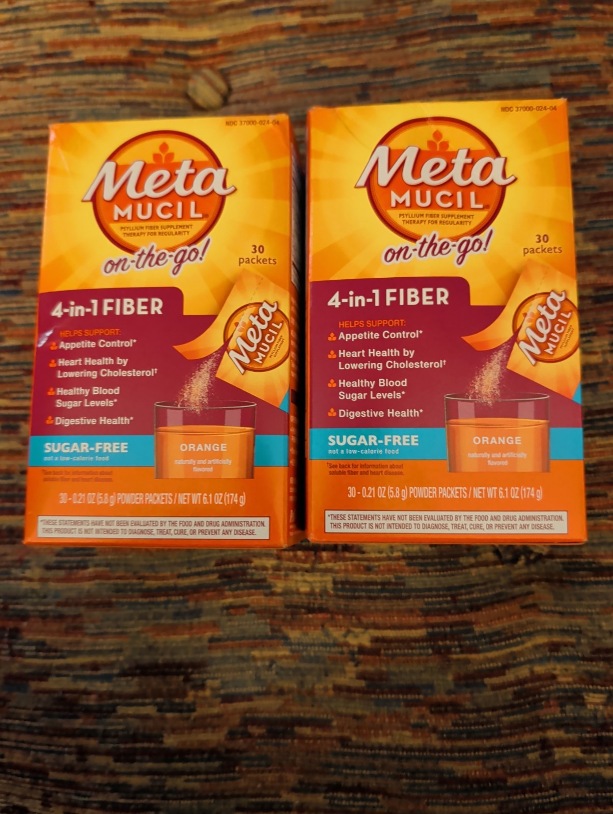 Metamucil On-the-Go 4-in-1 Fiber Powder Packets Sugar-Free Orange 30 ct Lot of 2