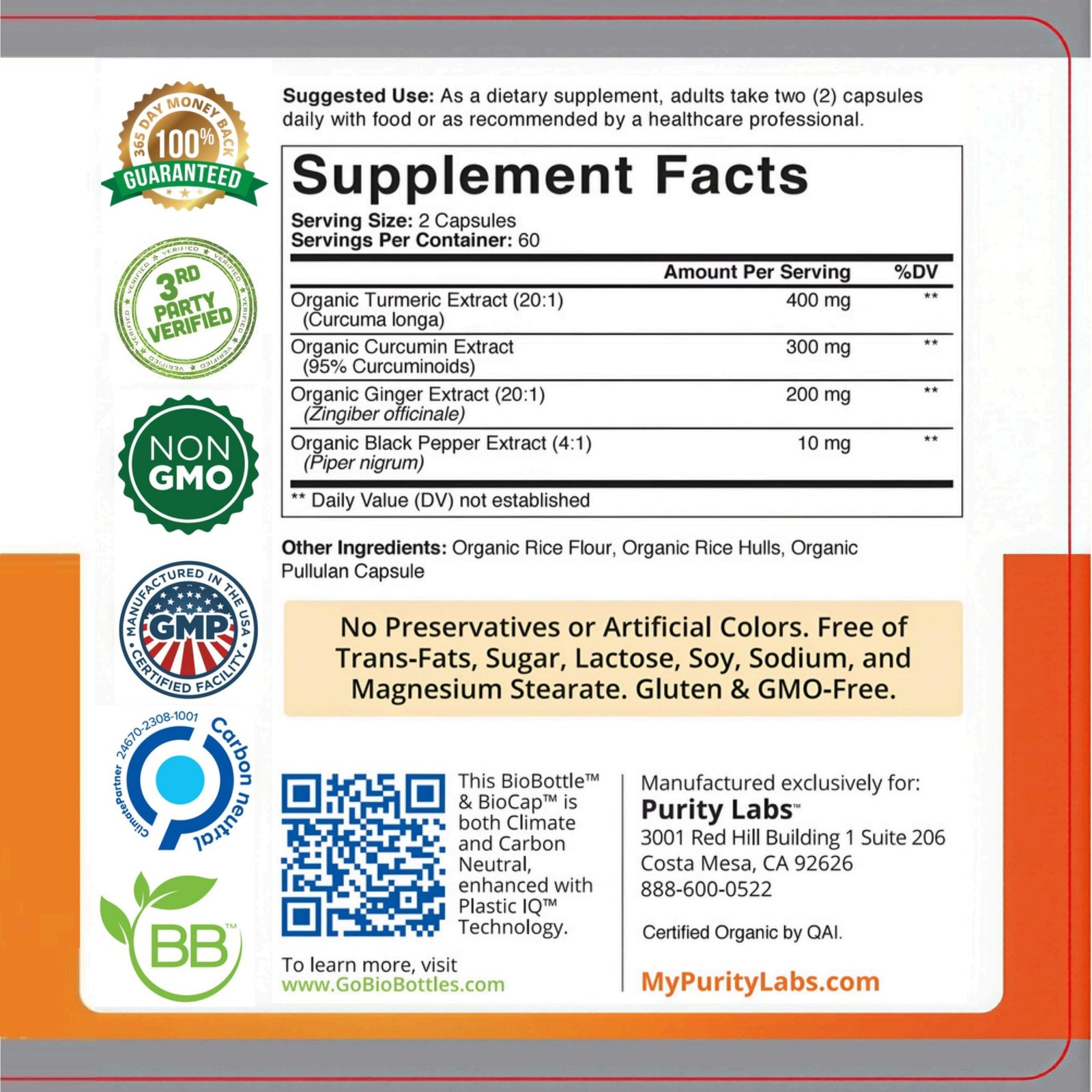Organic Turmeric Curcumin Capsules with Black Pepper & 120 count (Pack of 1)