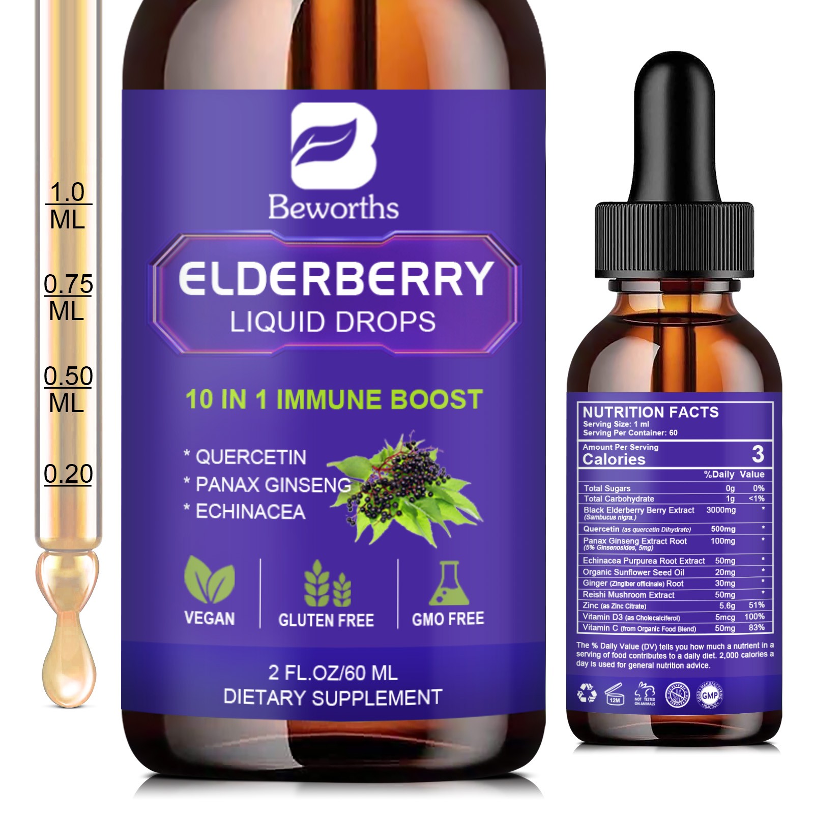 Black Elderberry 3000mg Capsules – Immune Support&Antioxidant 120ct,High Potency