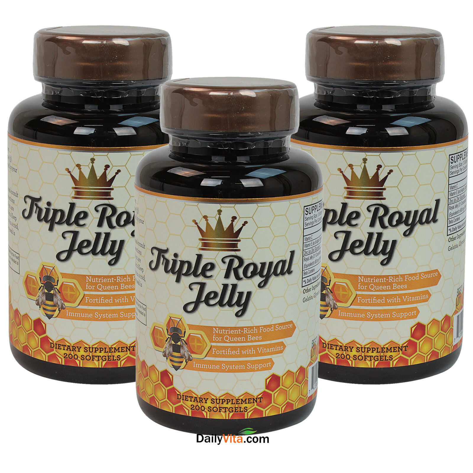 3 x Triple Royal Jelly Formula 200 Caps +Zinc +Beeswax+Beta Carotene+VE