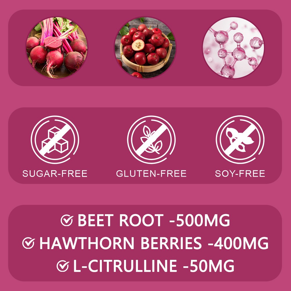 Beet Root Extract Gummies 500mg Vegan, Non-GMO for Blood Pressure,Energy Support