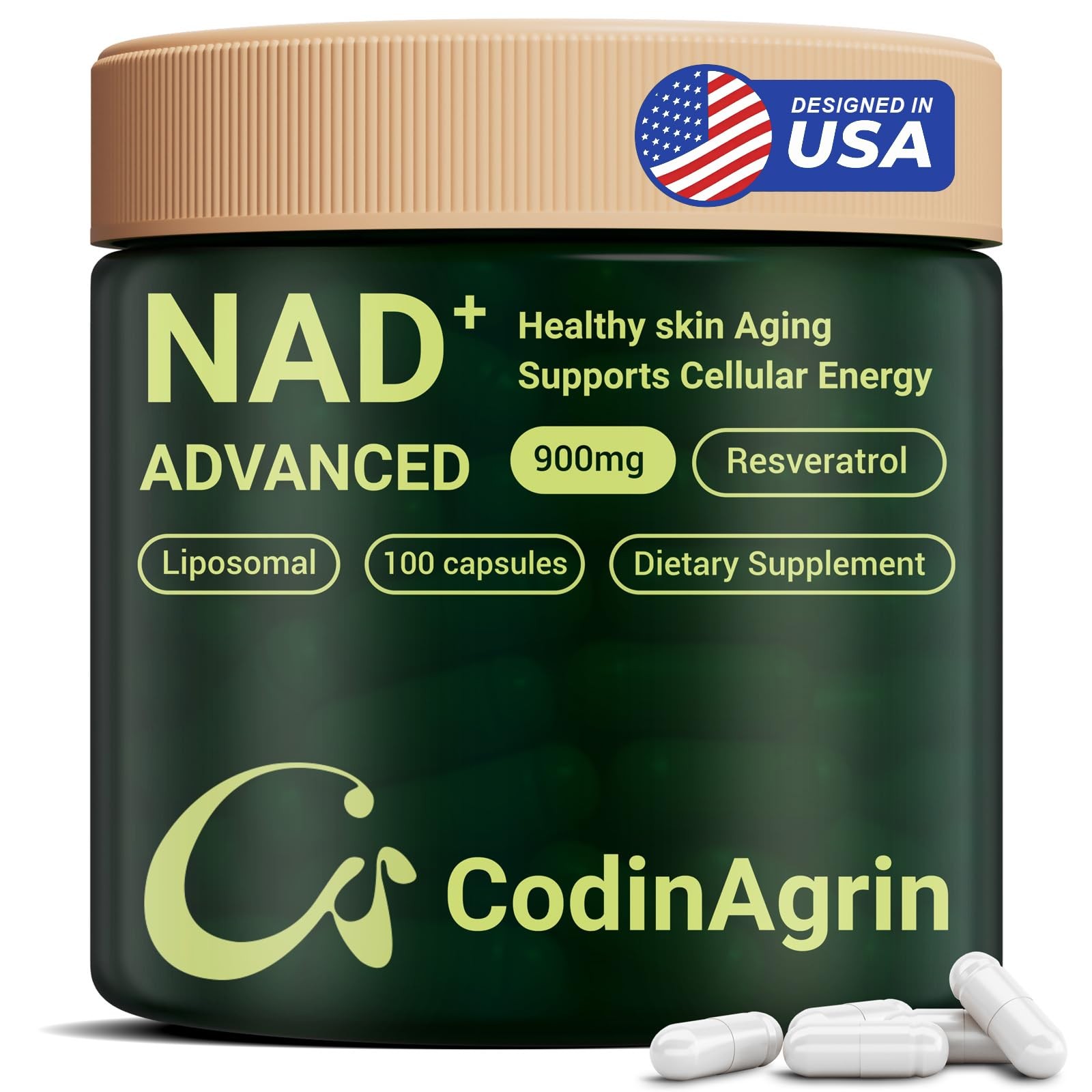 NAD+ Supplement with Resveratrol 900mg 100 Count (Pack of 1)