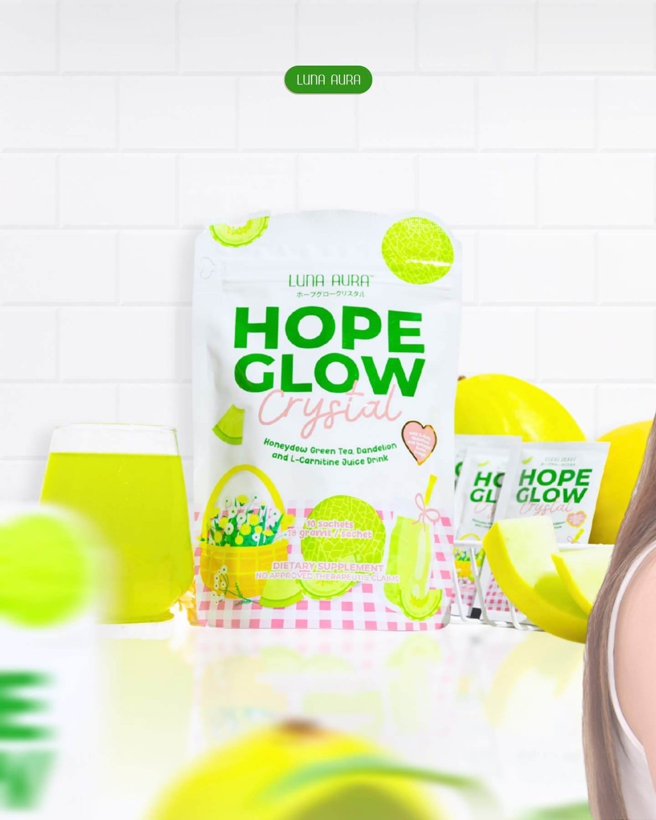 LUNA AURA HOPE GLOW Crystal Honeydew Green Tea & Dandelion – 10 Sachets
