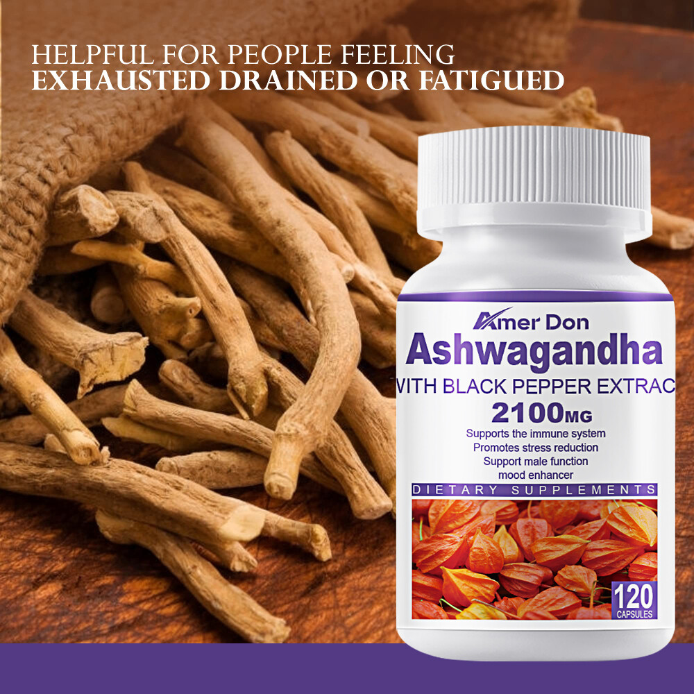 Organic Ashwagandha Capsules 2100mg Supplement&Black Pepper Root Powder 120Pcs