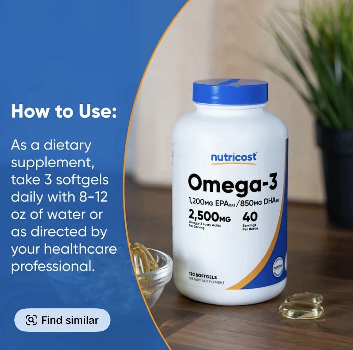 Nutricost Omega-3 Fish Oil 2500mg 120 Softgels Non-GMO Gluten-Free Tested