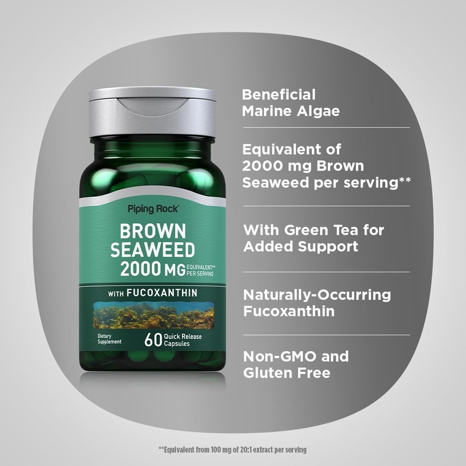Brown Seaweed Extract 2000 Mg Fucoxanthin Nutritional Immunity Support, 60 Caps