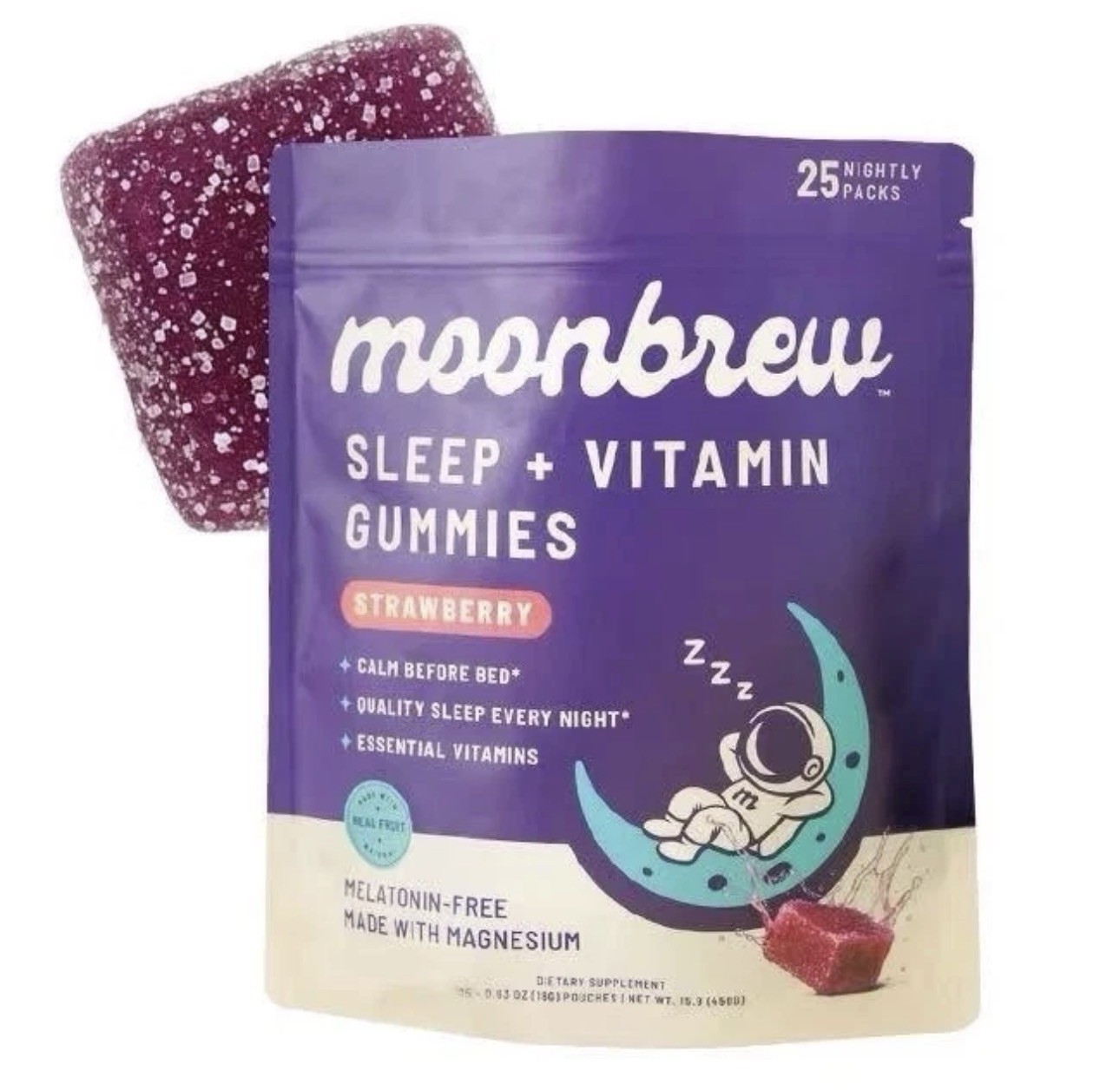 moonbrew Sleep Support Melatonin-Free Magnesium Gummies Strawberry 25 Pack
