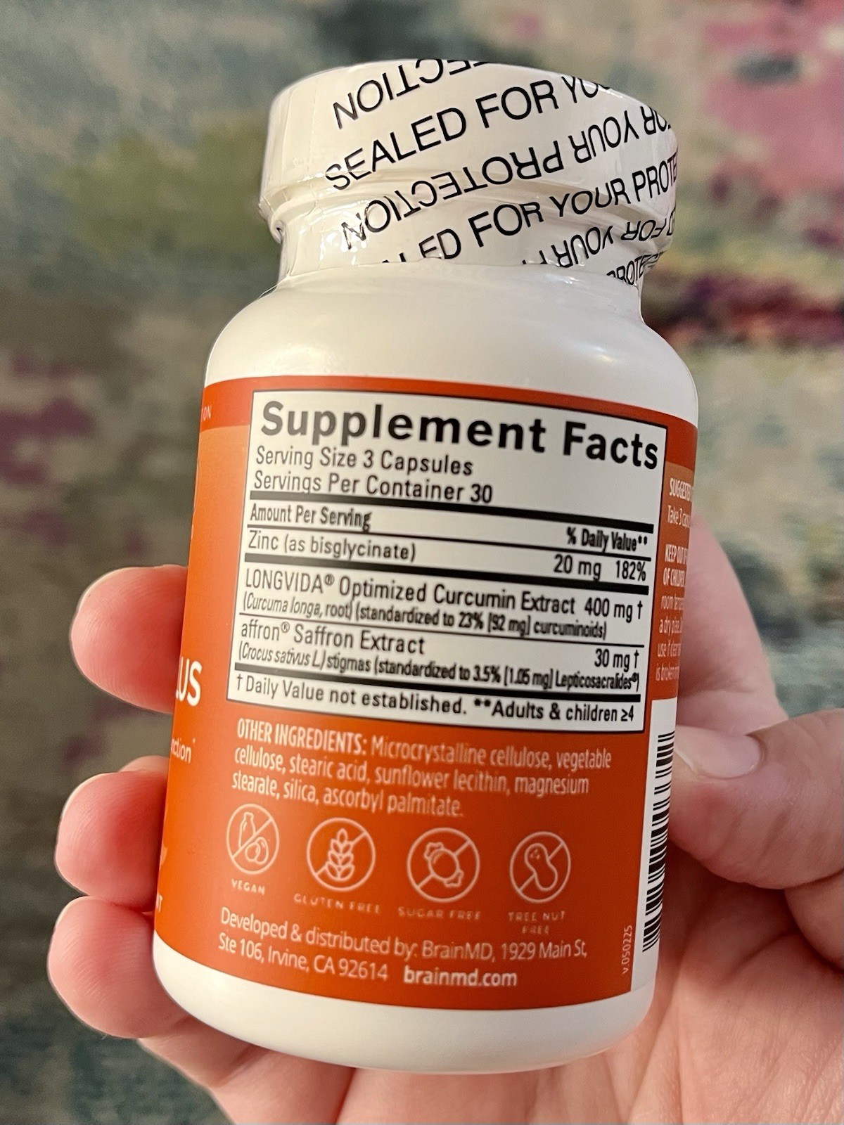 BrainMD Happy Saffron Plus Saffron Curcumin Zinc Vegan Gluten Free 90 Capsules