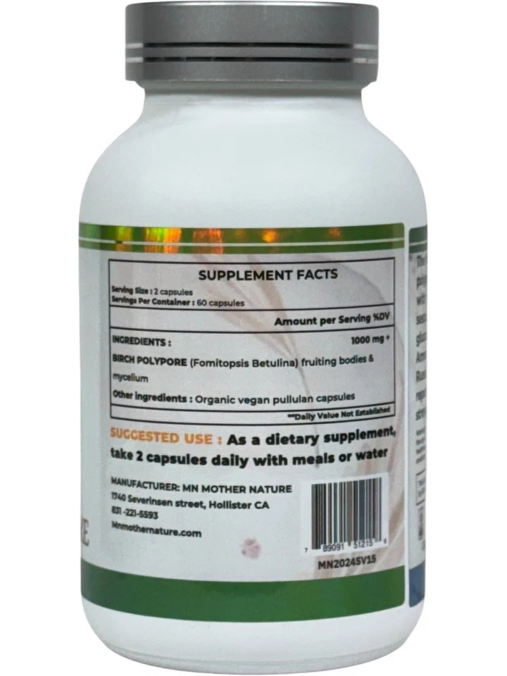 Mother Nature Birch Polypore Mushroom Gut Health Supplement with Beta-Glucans