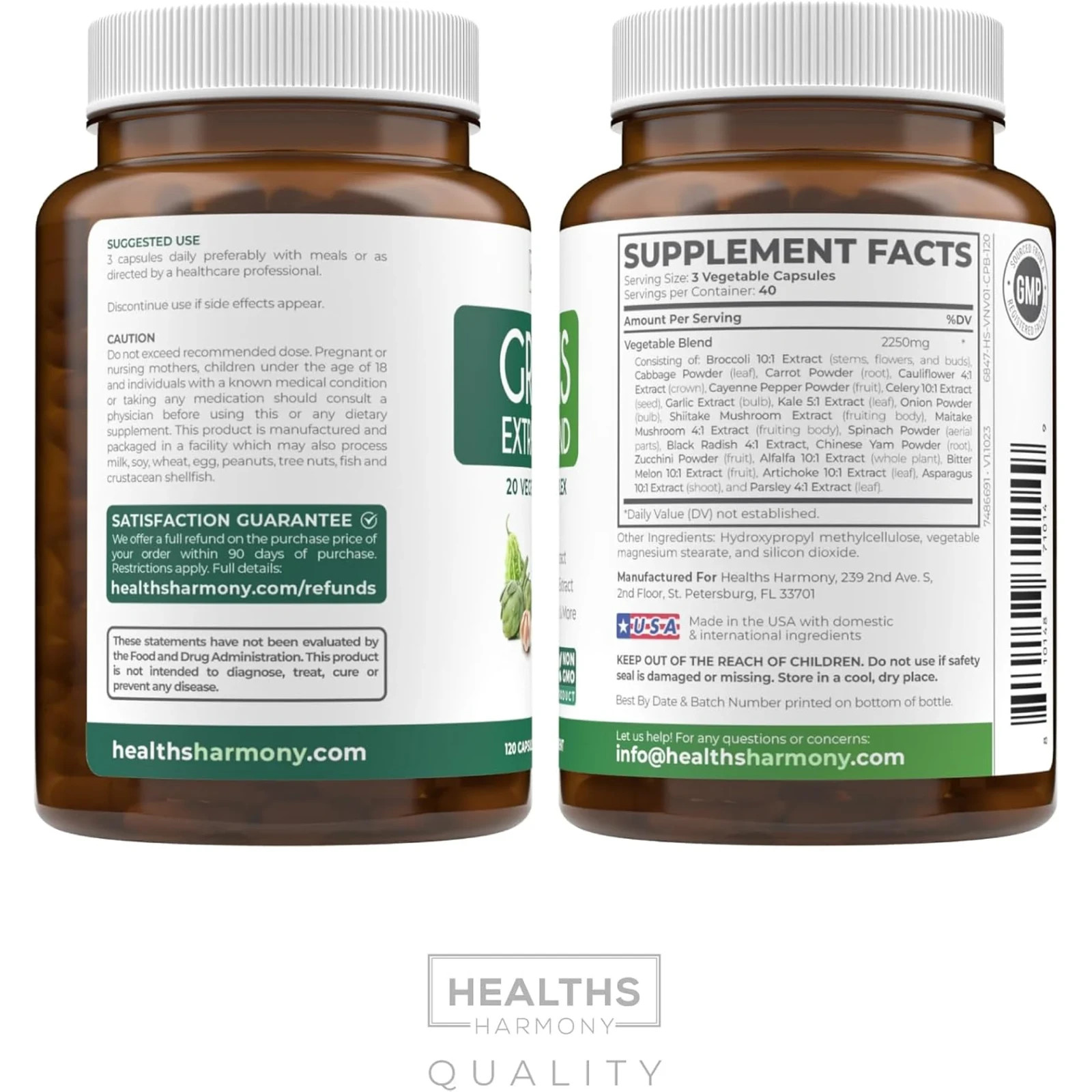 Healths Harmony Greens Extract blend 120 x 2 240 Capsules Non-GMO BB 2-26 -Rk4