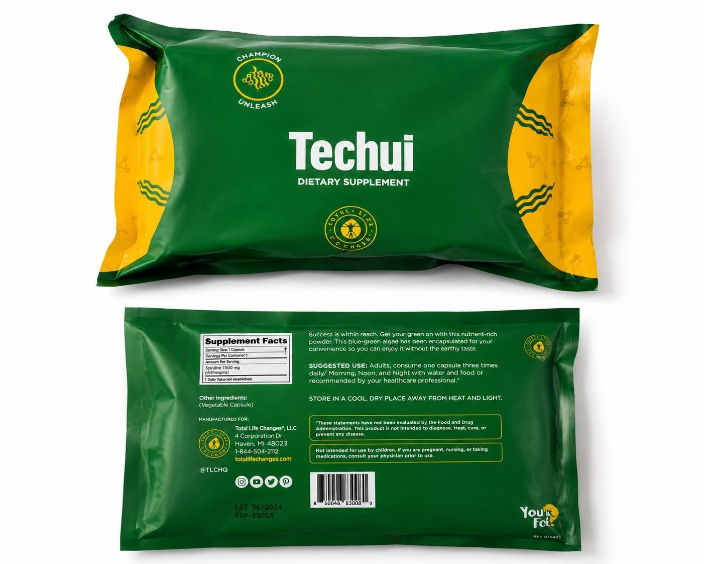 Techui Spirulina 90 Capsules Dietary Supplement New Factory Sealed USA