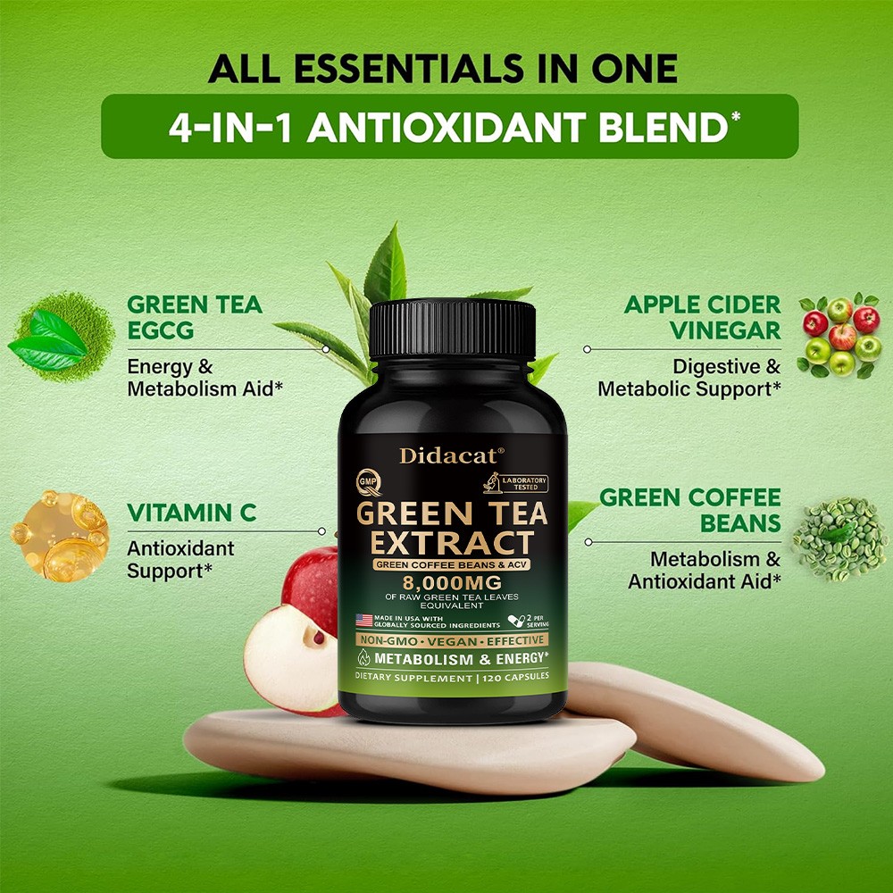 Green Tea Extract Capsules Coffee Beans Acv 8000mg Metabolism Energy 120 Pills