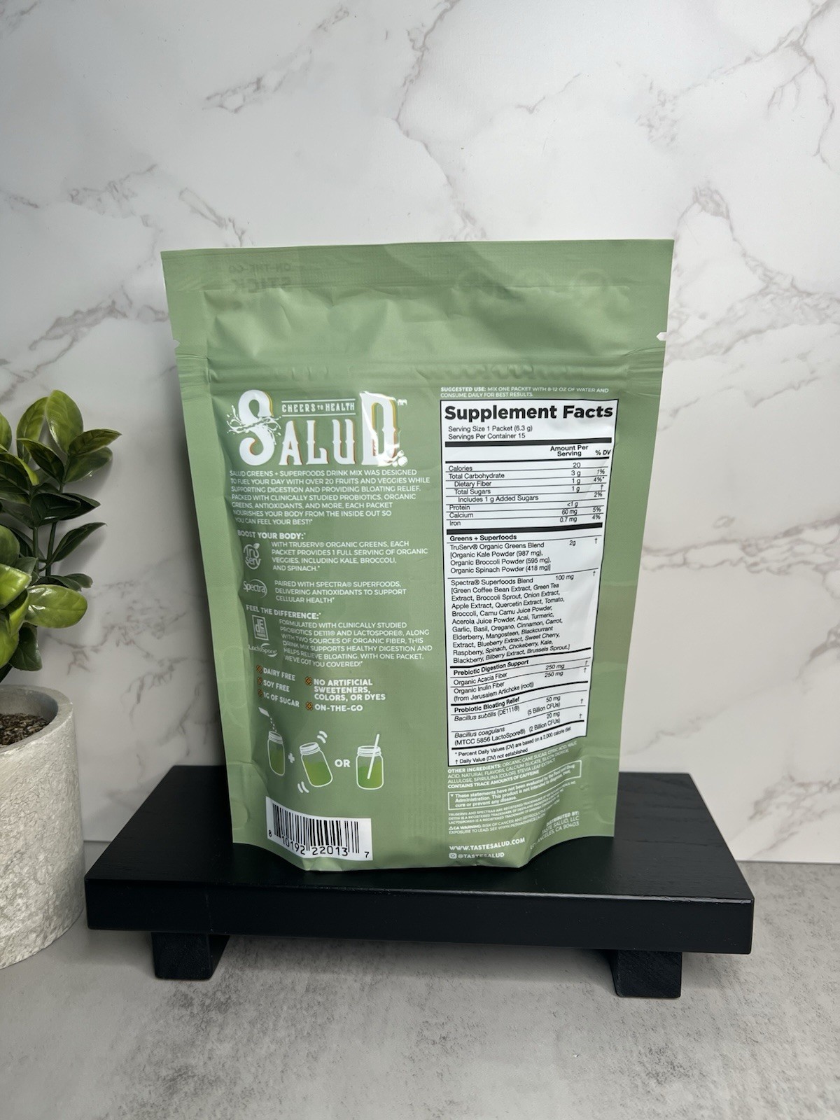 Salud Greens + Superfoods Drink Mix Peach Mango 15 Sticks Vegan Exp 12/2027