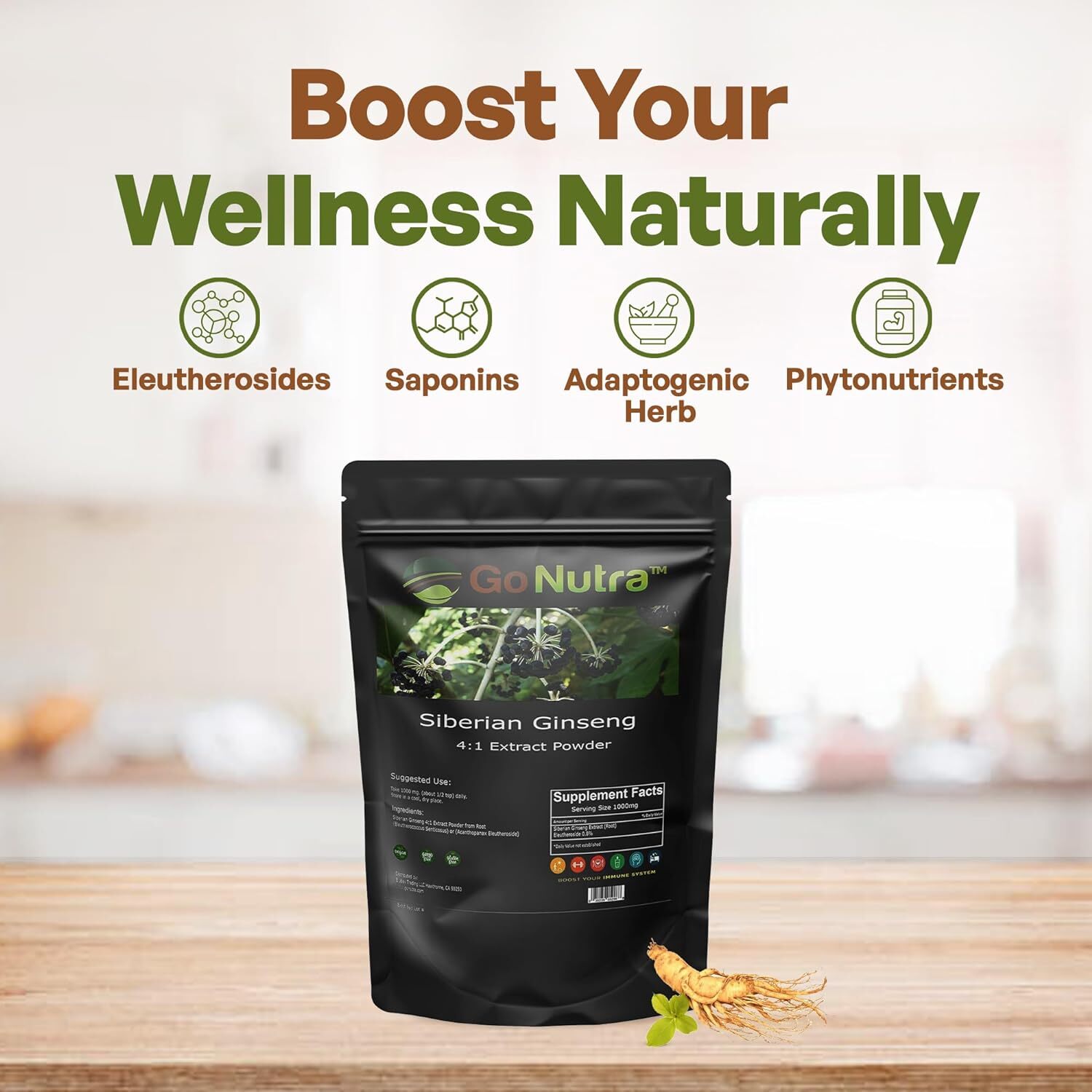 Siberian Ginseng Powder 4:1 Extract 4x times Stronger Non-Gmo 4oz | 1lb