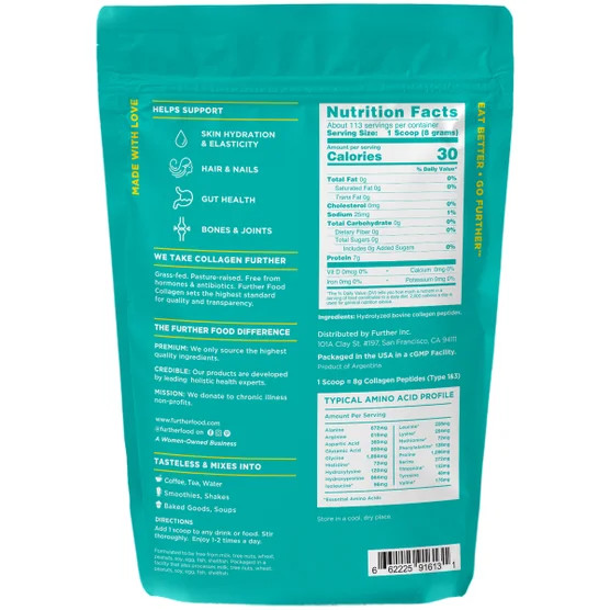 Further Food Grass Fed Collagen Peptides Powder 32 oz 113 Servings EXP-08/27