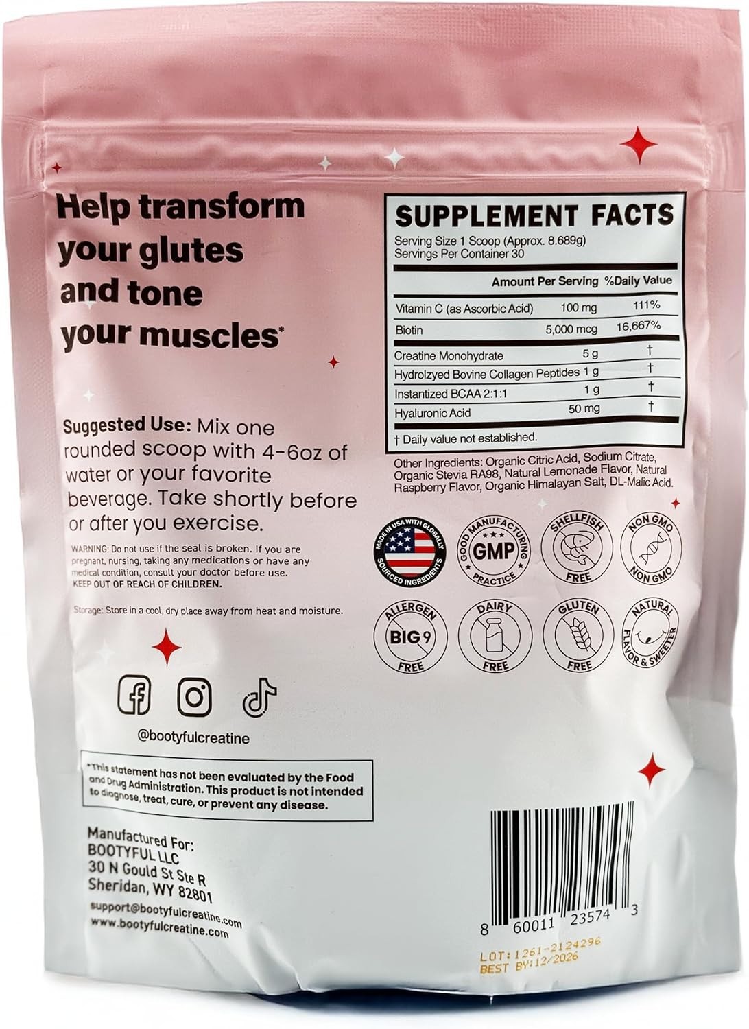 Creatine for Women – Booty Builder – Packed with Collagen, Biotin, BCAAs, Hyalur