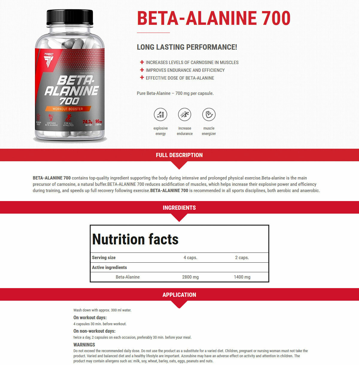 BETA ALANINE PILLS – Amino Acid Energy Endurance Performance Food Supplement