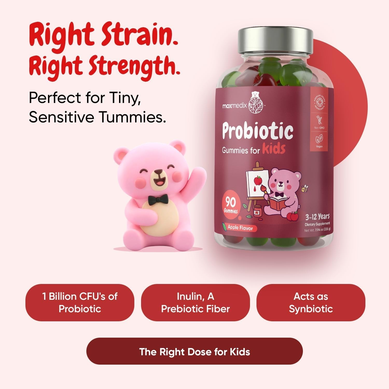 maxmedix Kids Probiotics Gummies 1 Billion CFU 90 Count – Digestive Support