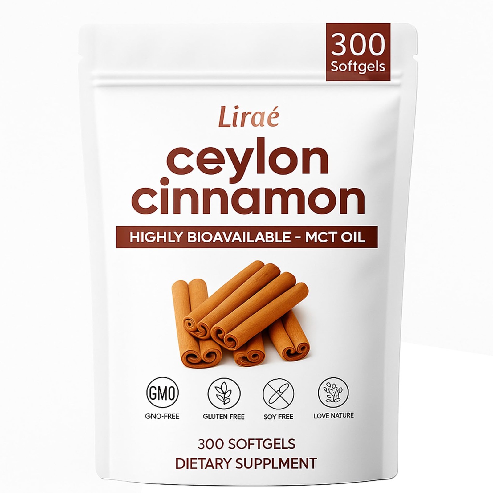 Ceylon Cinnamon 300 Softgels with MCT Oil True Ceylon Cinnamon Suppl (Pack of 1)