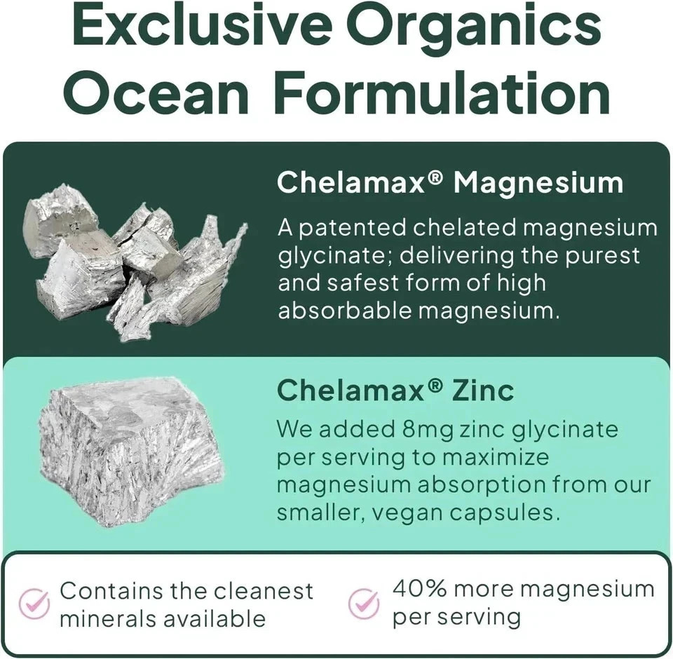 Organics Ocean organic Magnesium Glycinate with Zinc 90 Count (3 Pack) Chelated