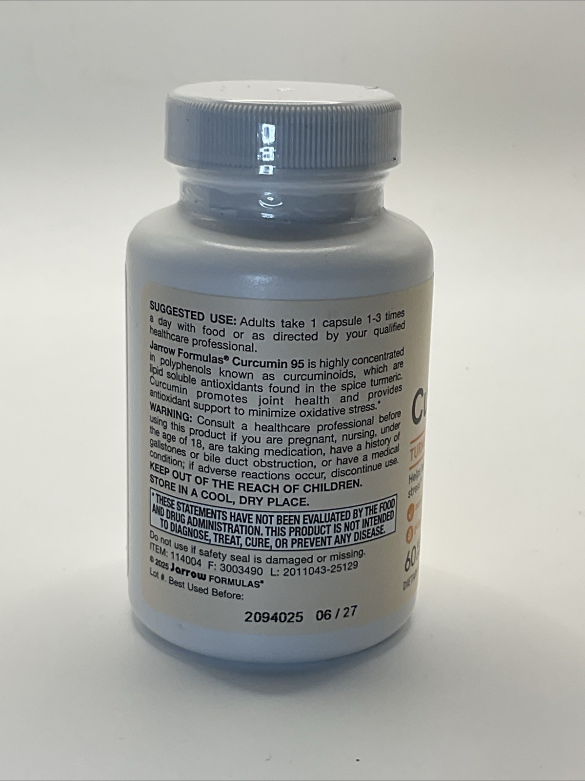 Jarrow Formulas Curcumin 95 Turmeric Extract 500 mg, 60 Capsules, Exp 06/2027