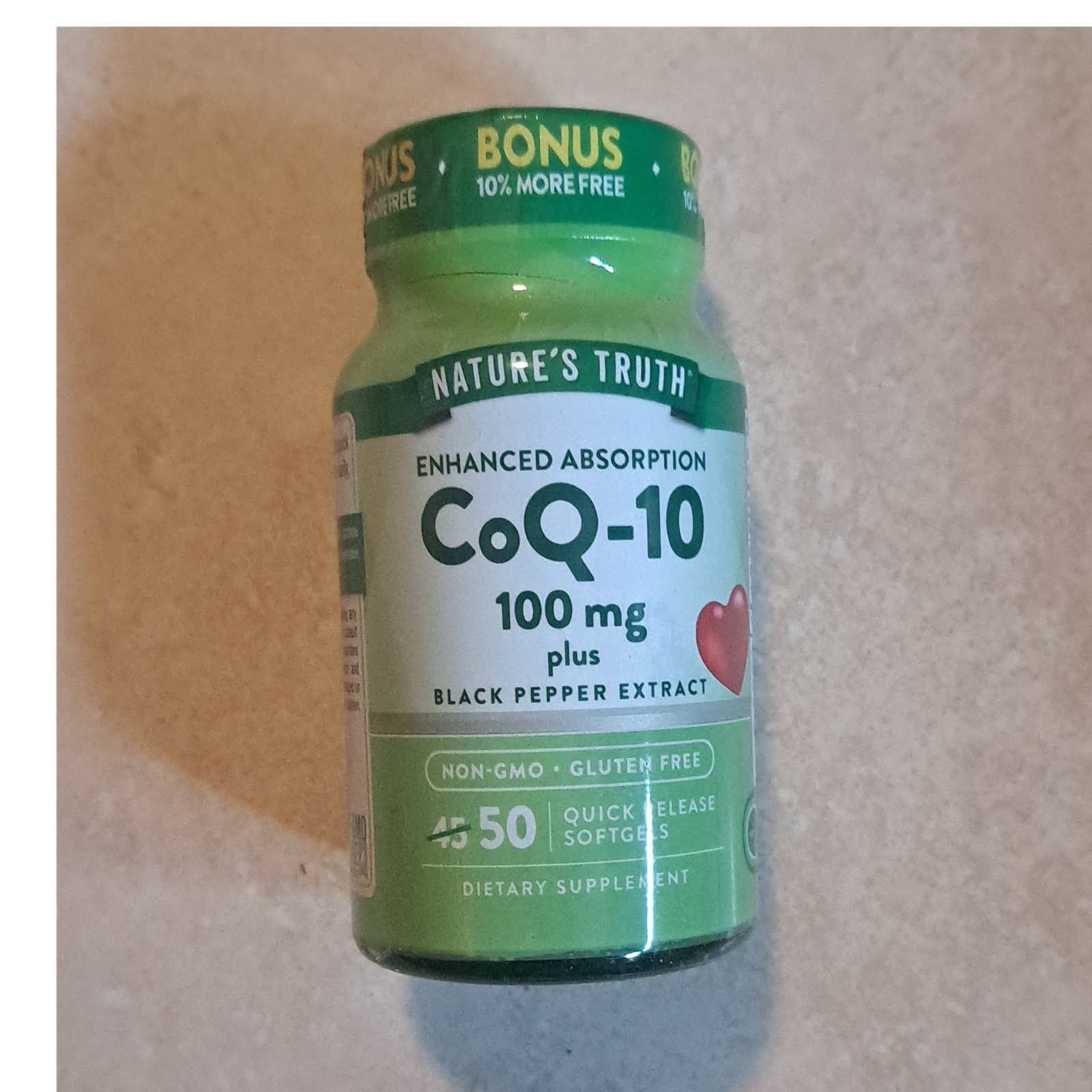 Nature’s Truth CoQ-10 100mg Black Pepper Extract 50 Softgels Non-GMO Gluten-Free