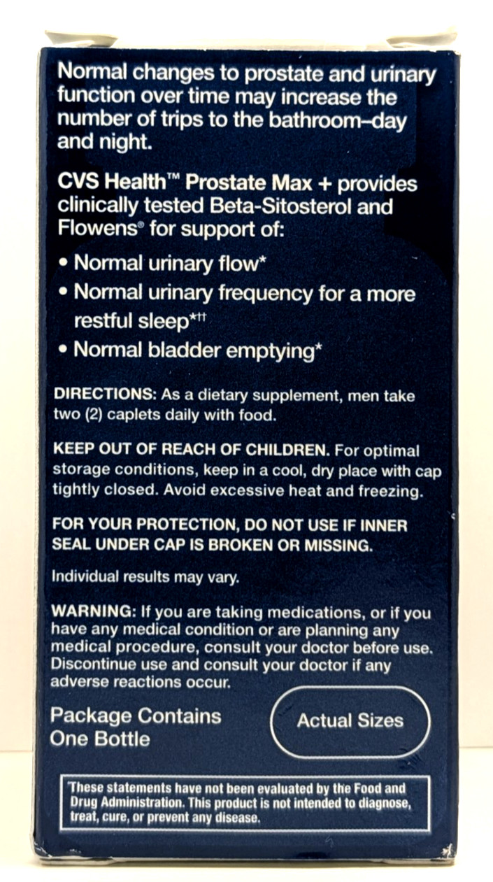 CVS Prostate Max+ 60 Caplets Beta-Sitosterol & Vitamin D3 EXP 07/26