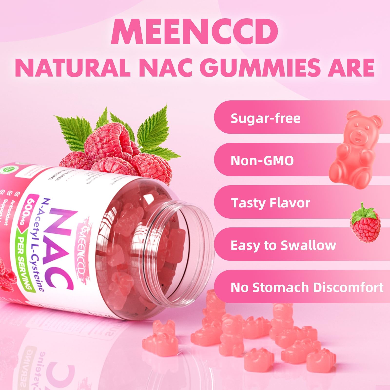 MEENCCD 2 Pack NAC Gummies, N Acetyl Cysteine 600mg 60 Count (Pack of 2)