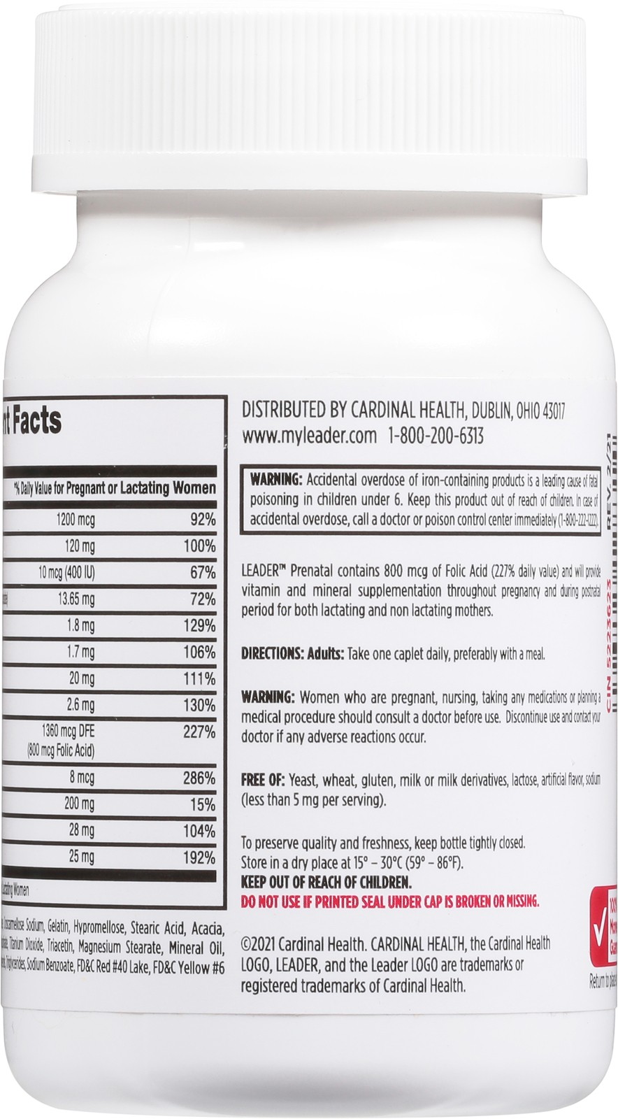 Leader Multivitamin Prenatal Supplement 800 Mcg Folic Acid Caplets 100 Count