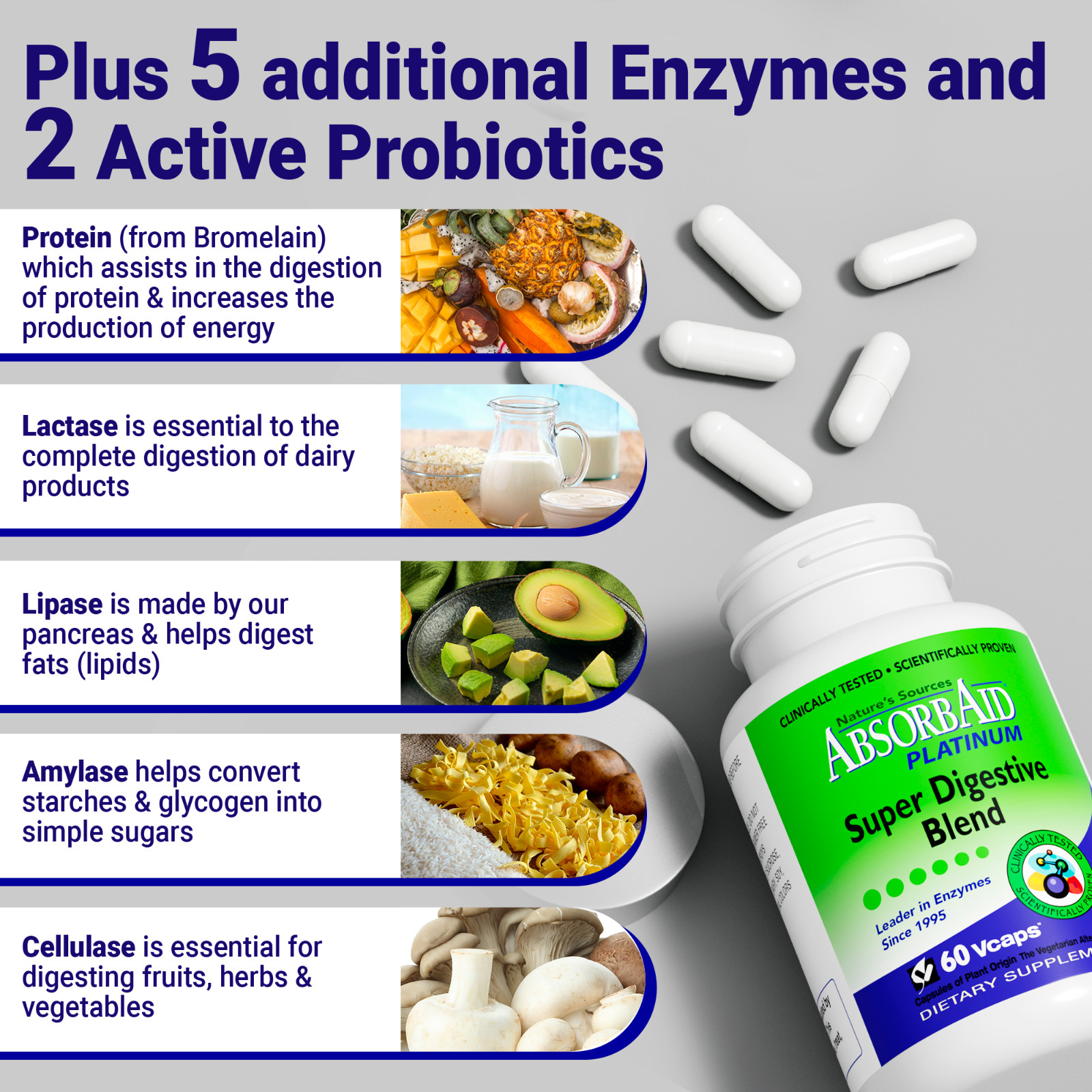 AbsorbAid PLATINUM 60 Digestive Enzymes & Probiotics – 60 Vegetarian Capsules