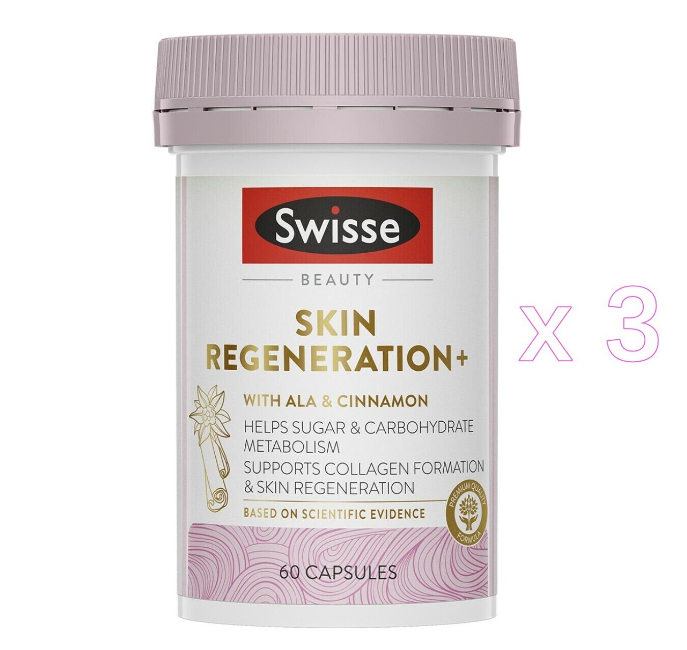3 x Swisse Skin Regeneration 60 Capsules Beauty with ALA & Cinnamon 180 Caps