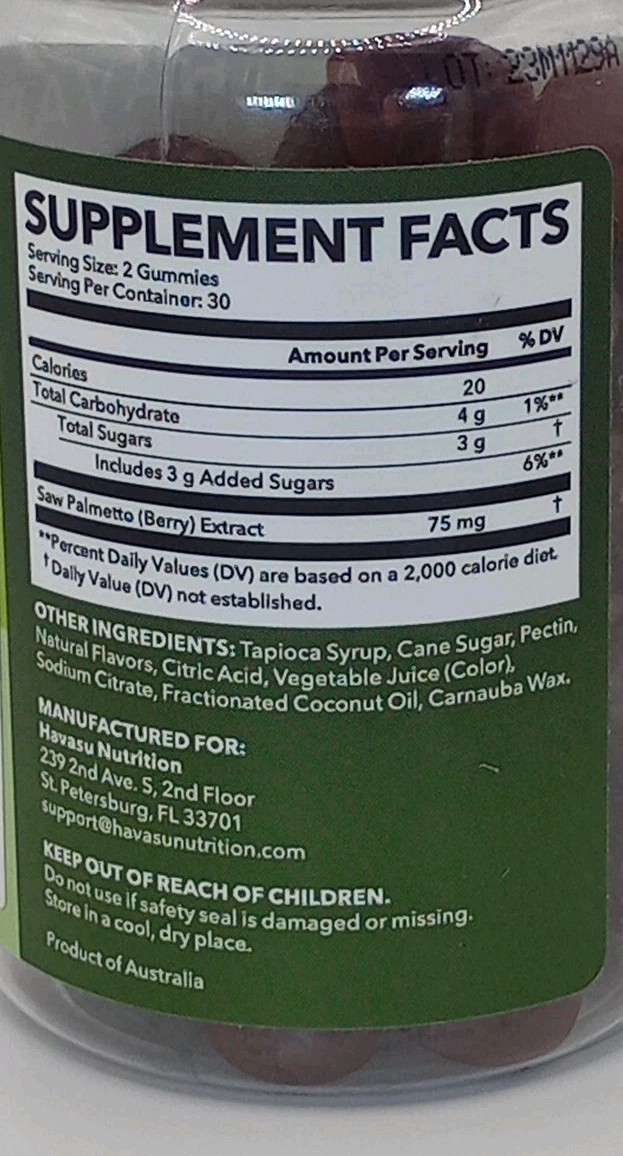 X2 Havasu Nutrition Saw Palmetto Gummies Hair Growth Supplement 60ct Men & Women