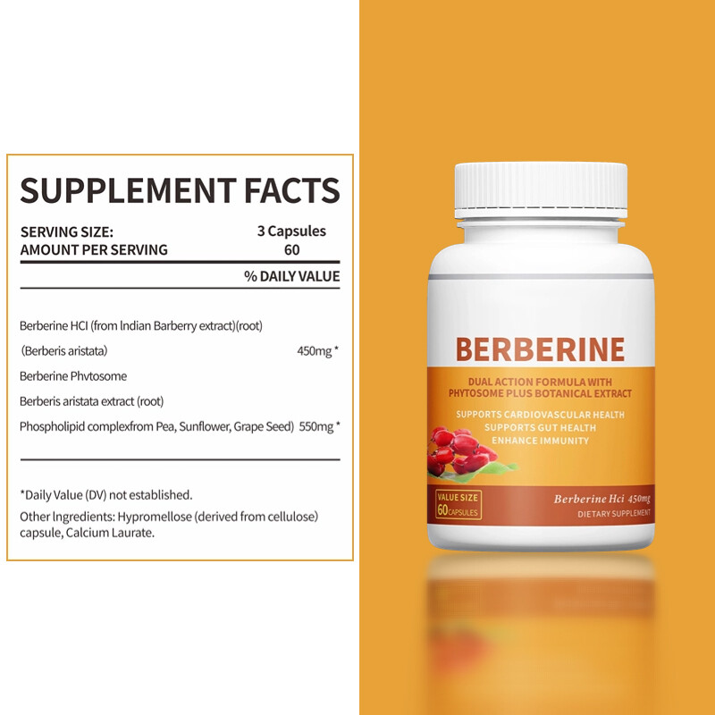 Berberine 450mg Extra Strength Formula Capsules Supports Cardiovascular Health