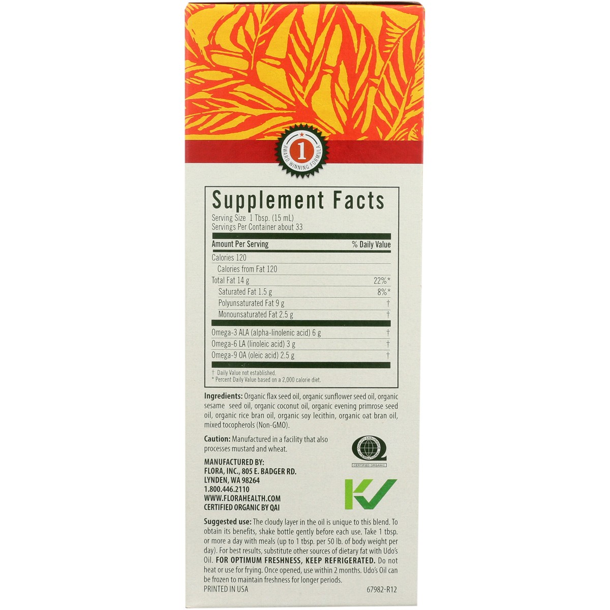 Udo’S Oil 3-6-9 Blend Omega Fatty Acid Supplement 17 Fl Oz By Flora Pasta 1 Pack