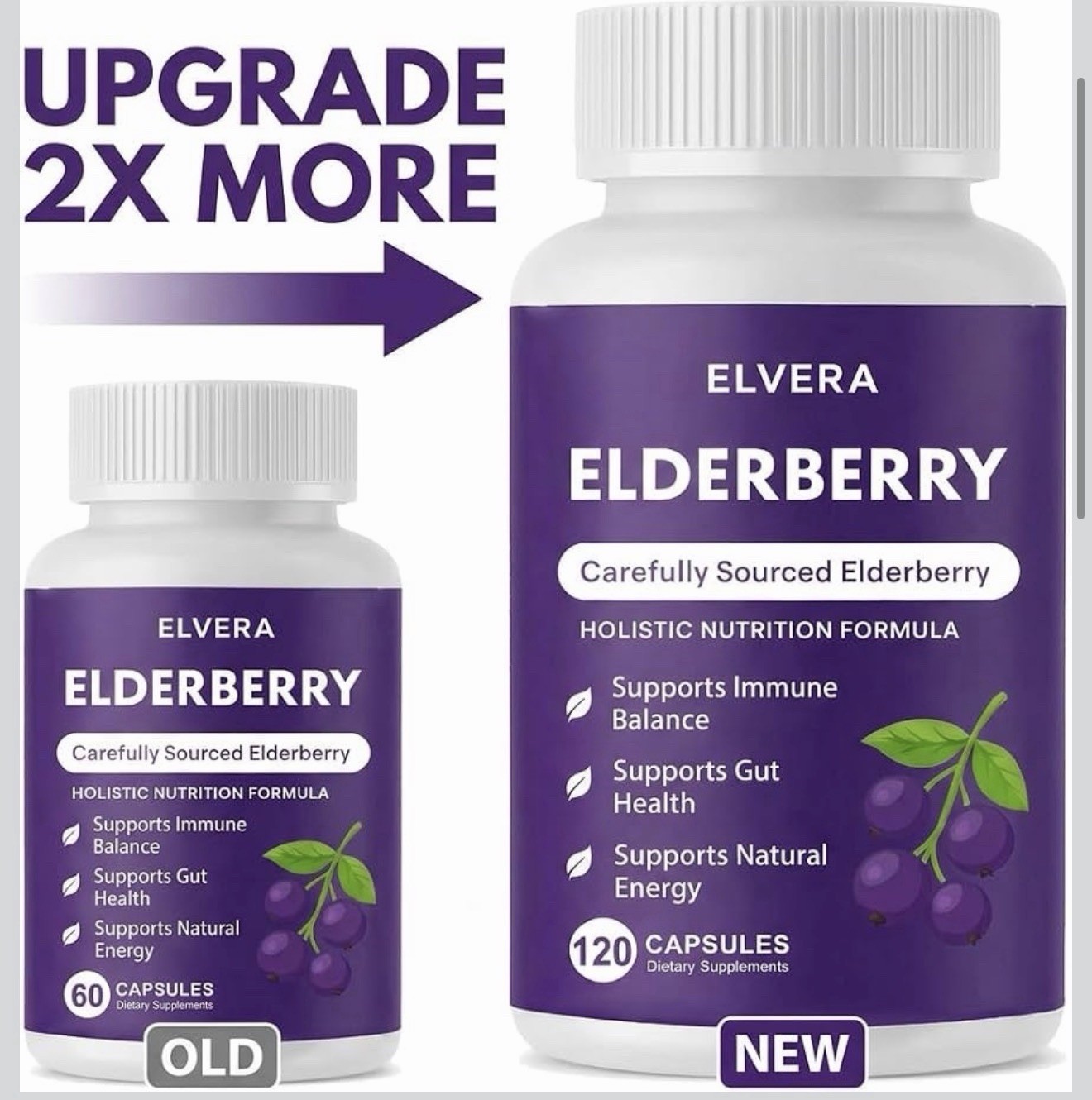 ELVERA Elderberry Capsules w/ Zinc & Vitamin C Vegan Non-GMO 120 Ct