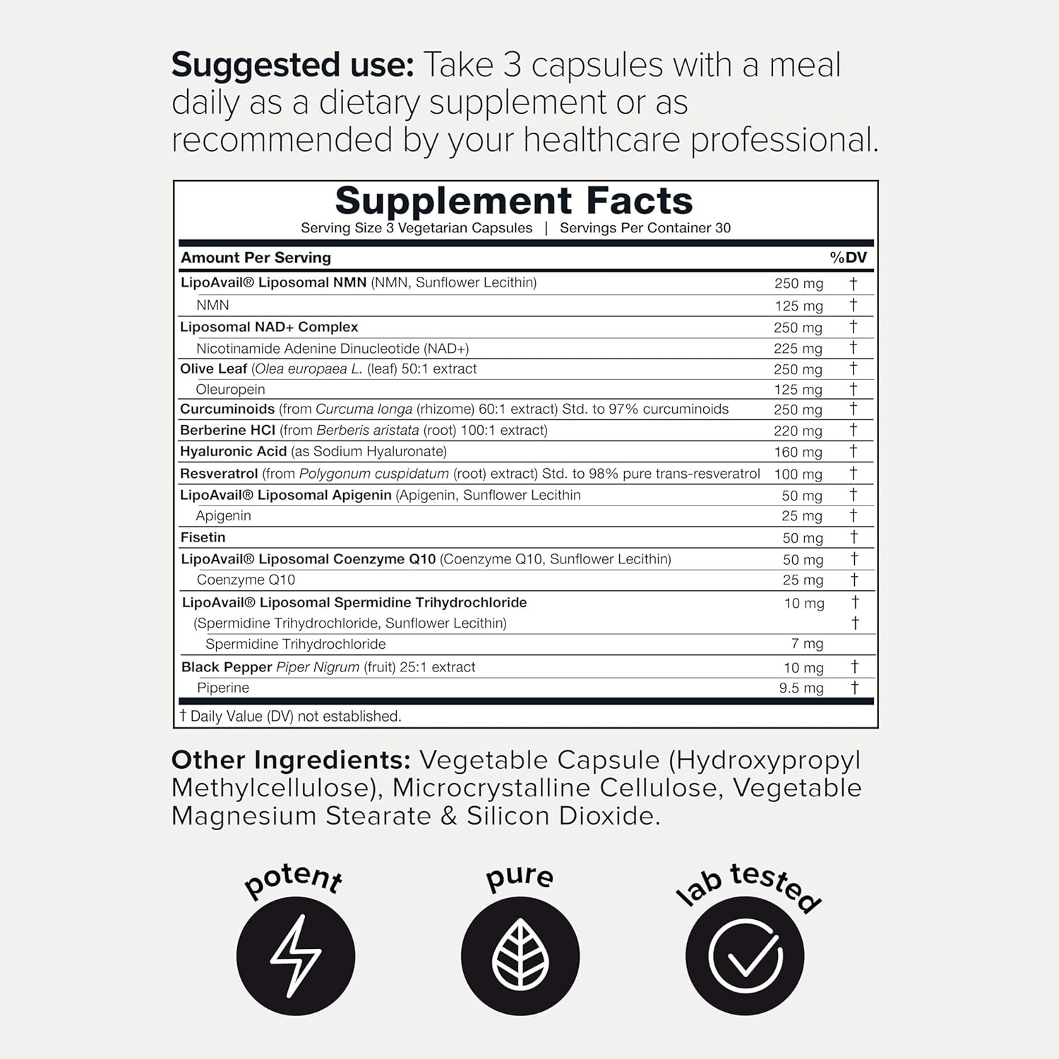 Toniiq 12-in-1 Complex 5 Liposomal Ingredients NAD+ Spermidine & Apigenin90ct