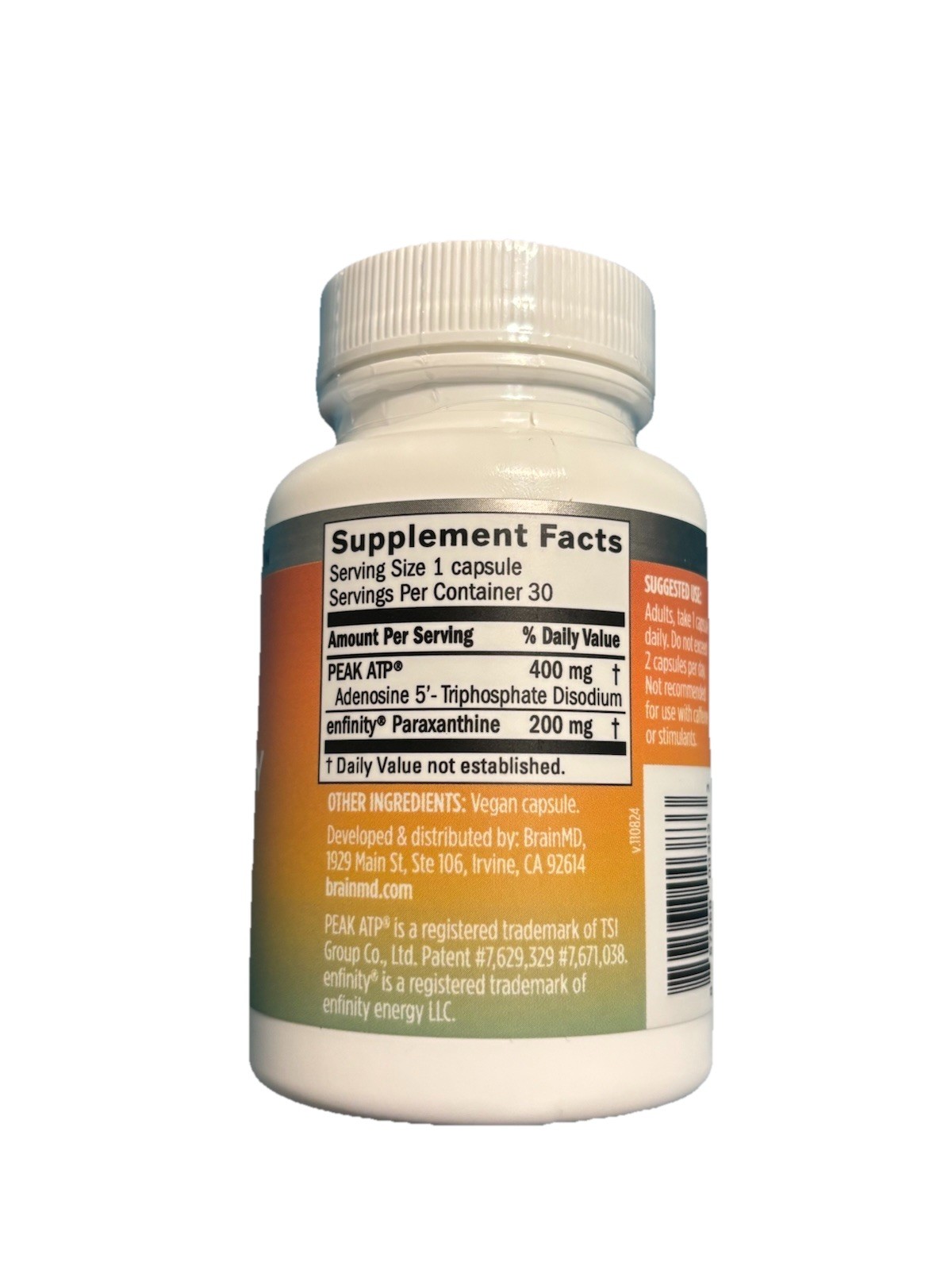 BrainMD Peak Energy PEAK ATP Paraxanthine Vegan Gluten-Free 30 Capsules
