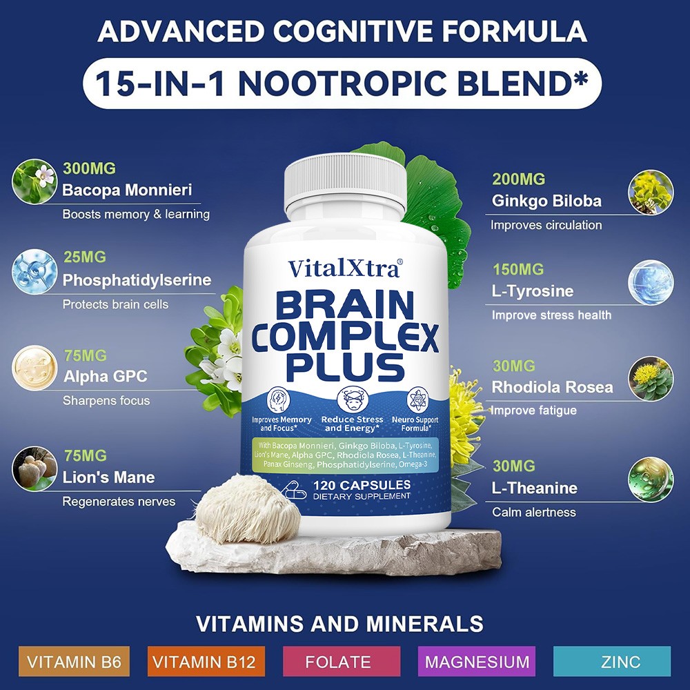Brain Complex Supplement 30/60/120Caps – Supports Memory, Focus & Mental Clarity