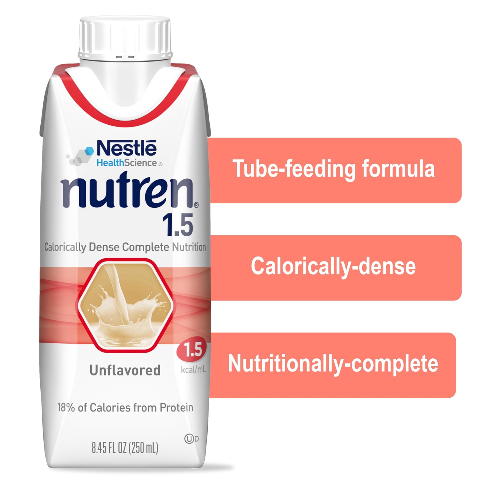 Nestle Nutren 1.5 Tube Feeding Formula Unflavored 250 mL Carton 24 Ct