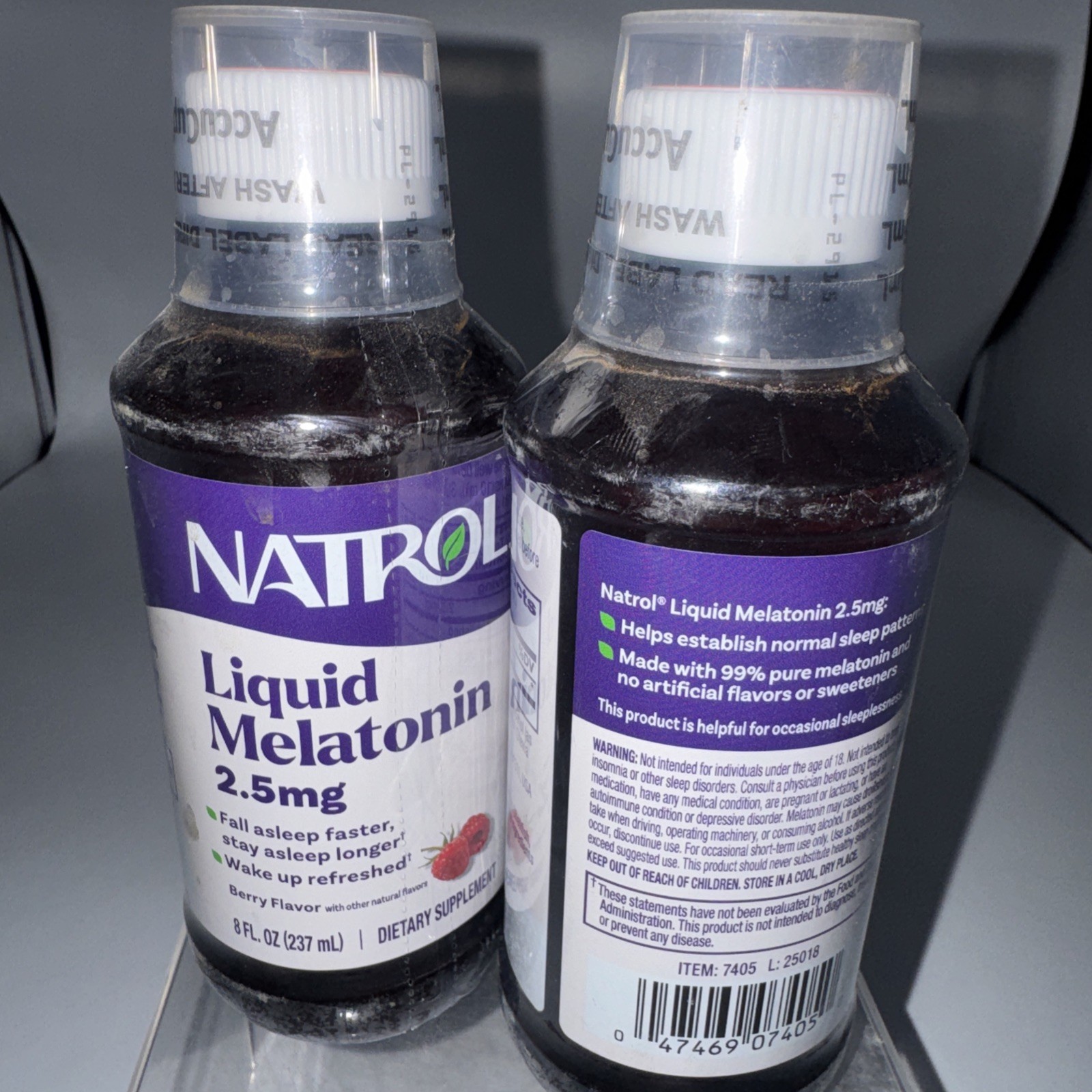 Lot of 2 Natrol Melatonin 2.5mg Liquid Sleep Aid Supplement 8oz Exp 04/27